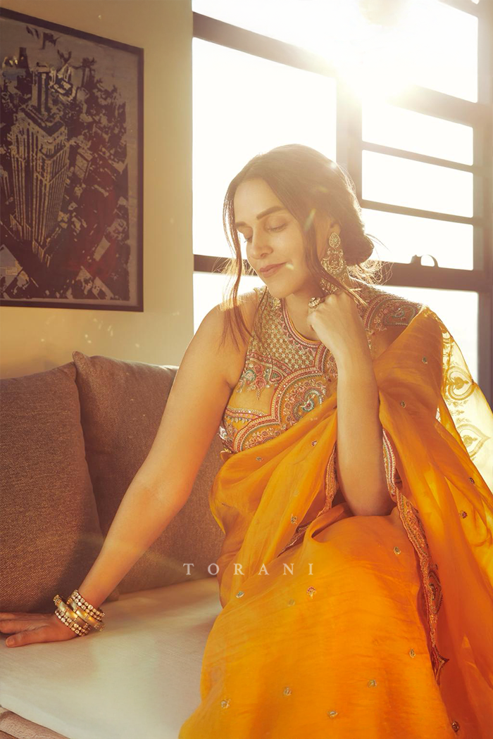 Neha Dhupia in our Dil Seher Samila Safiyya Saree Set