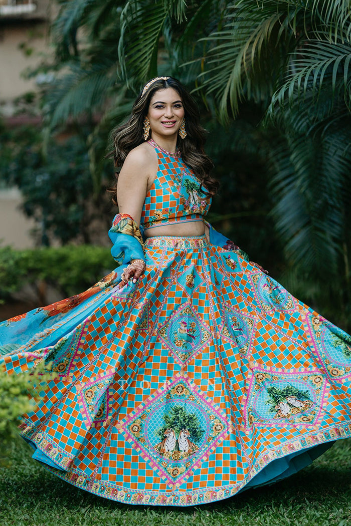 Juhi with Her Partner in Our Custom Lehenga & Bandi Set