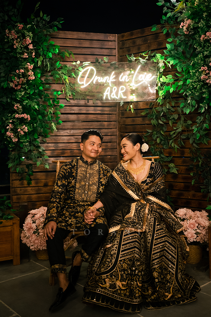 Aien Rawkey With Her Partner in Our Custom Lehenga & Kurta Set