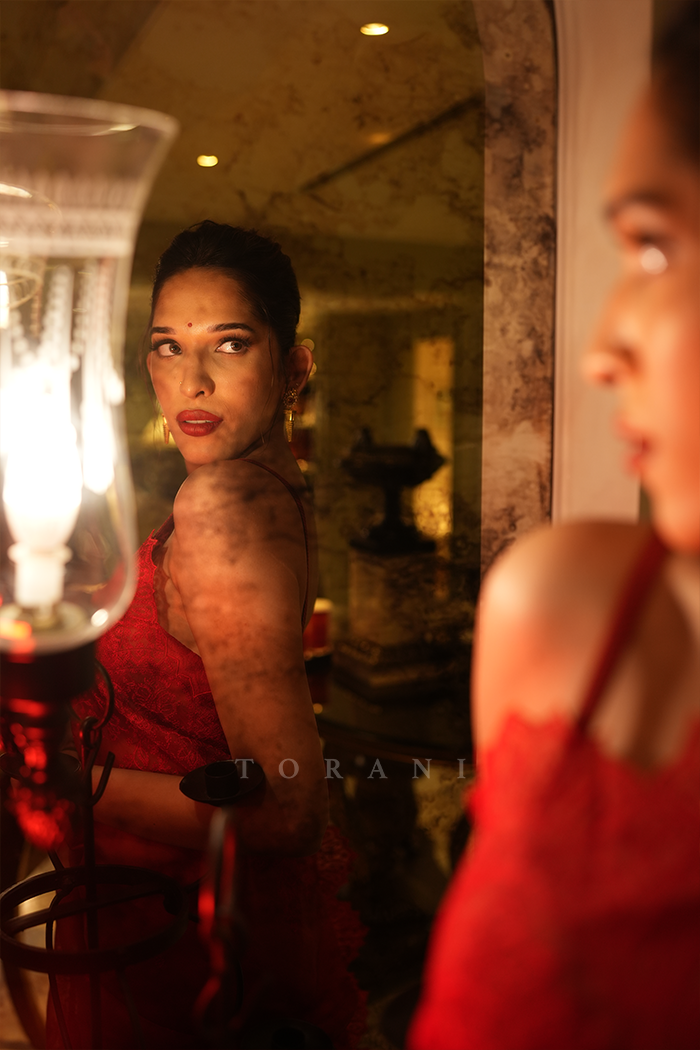 Trinetra Haldar Gummaraju in our Surkh Farrin Anaadi Saree Set