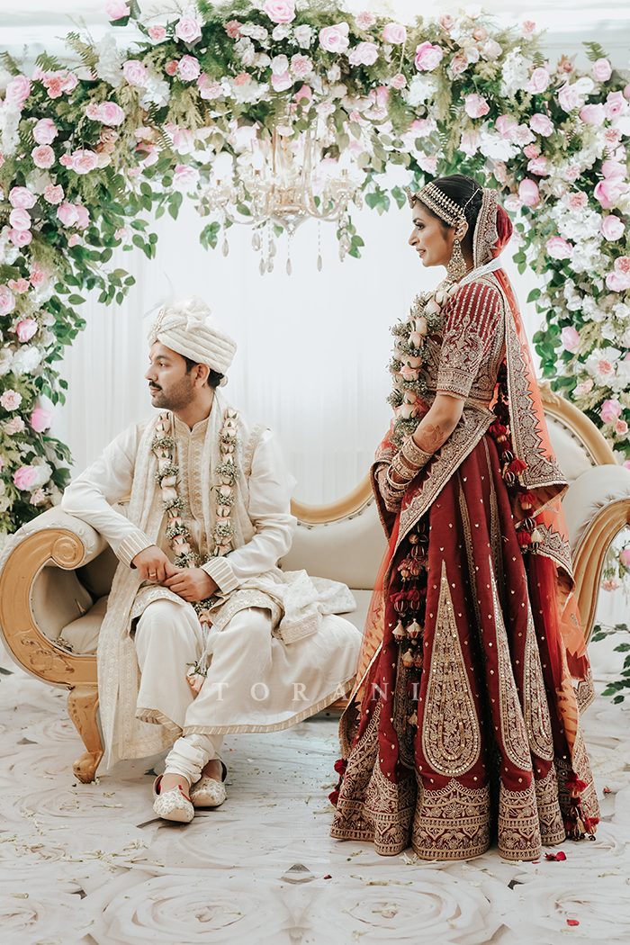 Sruthi with Her Partner in Our Custom Sindoori Suhani Lehenga Set & Mogra Gaurish Sherwani Set