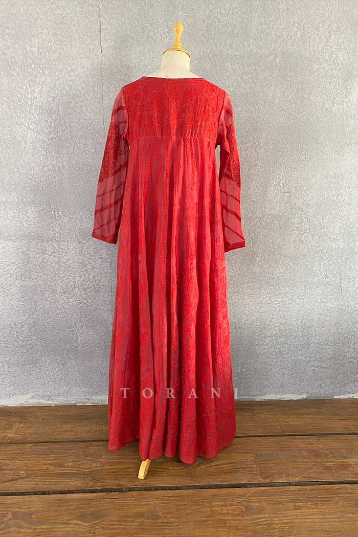 Surkh Sutlej Ghera Anarkali Set / Damaged