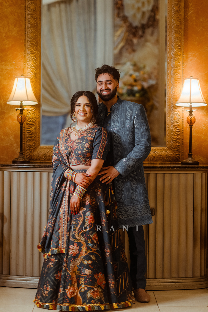 Amrit Gill in our Custom Neelam Multikali Nandini Lehenga Set