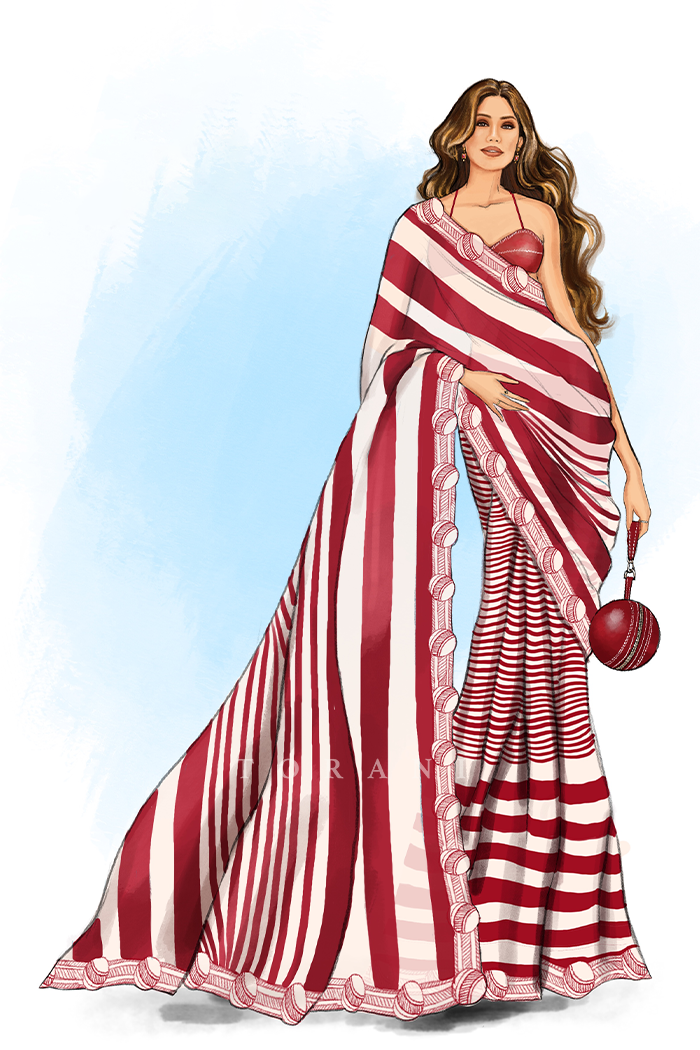 Janhvi Kapoor in our Surkh Mahi Dhari Pitch Saree & Surkh Mahi गेंद Potli