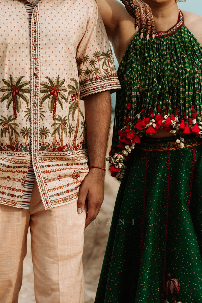 Gurlin Kaur With Her Partner in Our Panna Ashwamedha Lehenga Set & Badami Nadeen Kameez Set