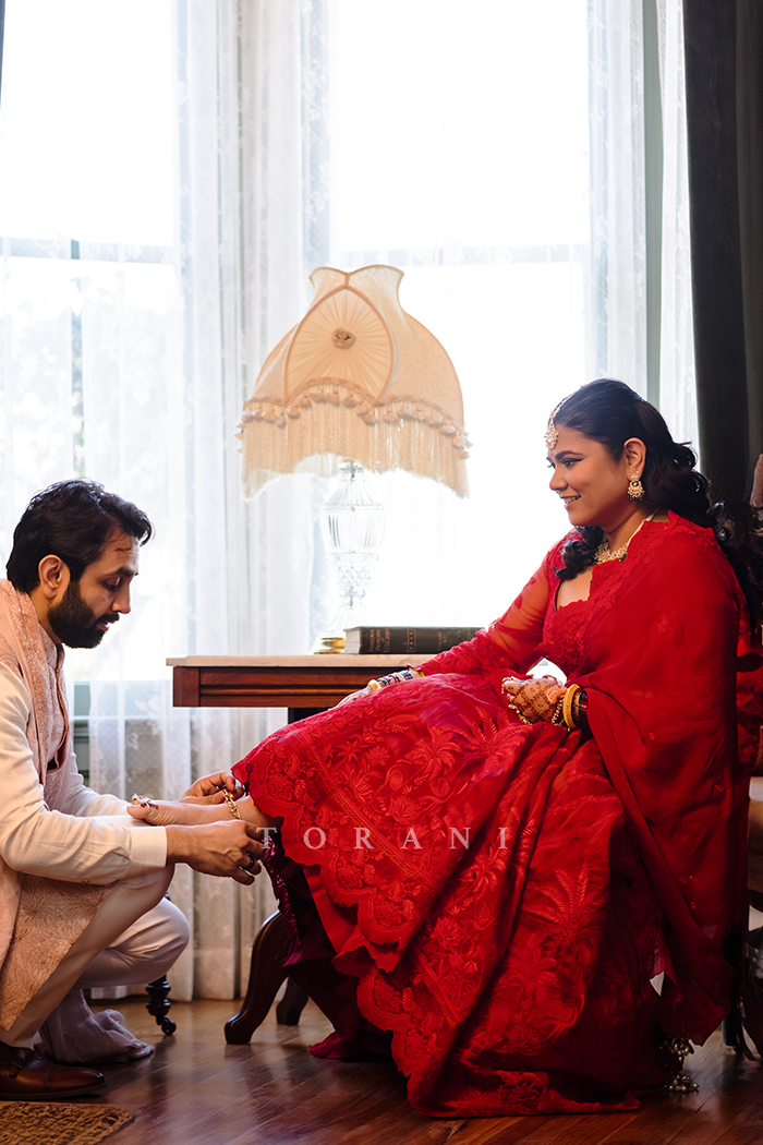 Malvika in our Surkh Indira Pankhuri Lehenga Set