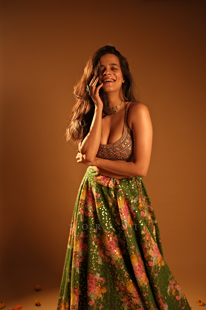 Shrishti Shrivastava in our Panna Aastika Zubaida Lehenga Set