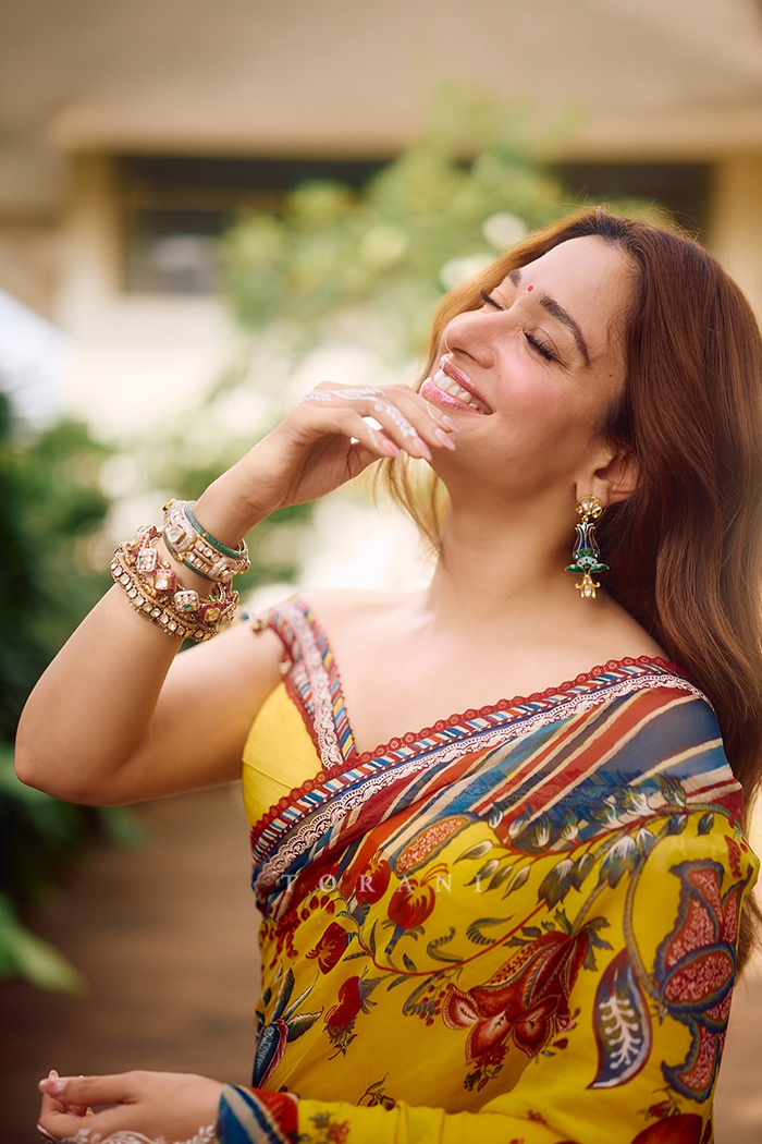 Tamannaah Bhatia in our Sunehra Amaltas Saree Set