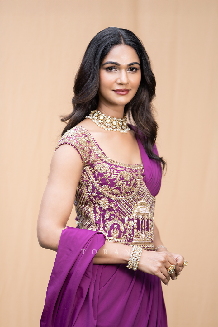 Sneha Reddy in our Banafsha Pranitha Saree Set