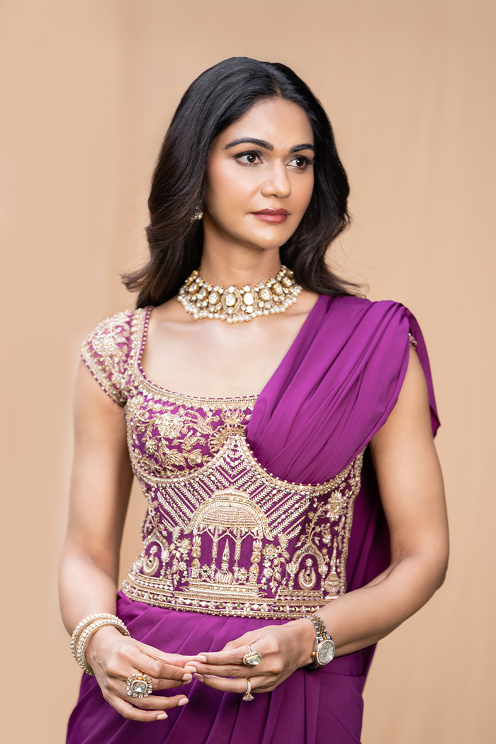 Sneha Reddy in our Banafsha Pranitha Saree Set