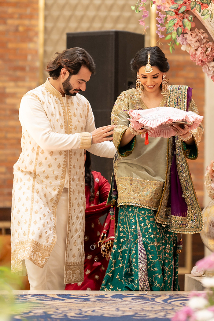 Ashna & Parth in our Custom Sabeena Sharara Set and Mogra Gaurish Kurta Set