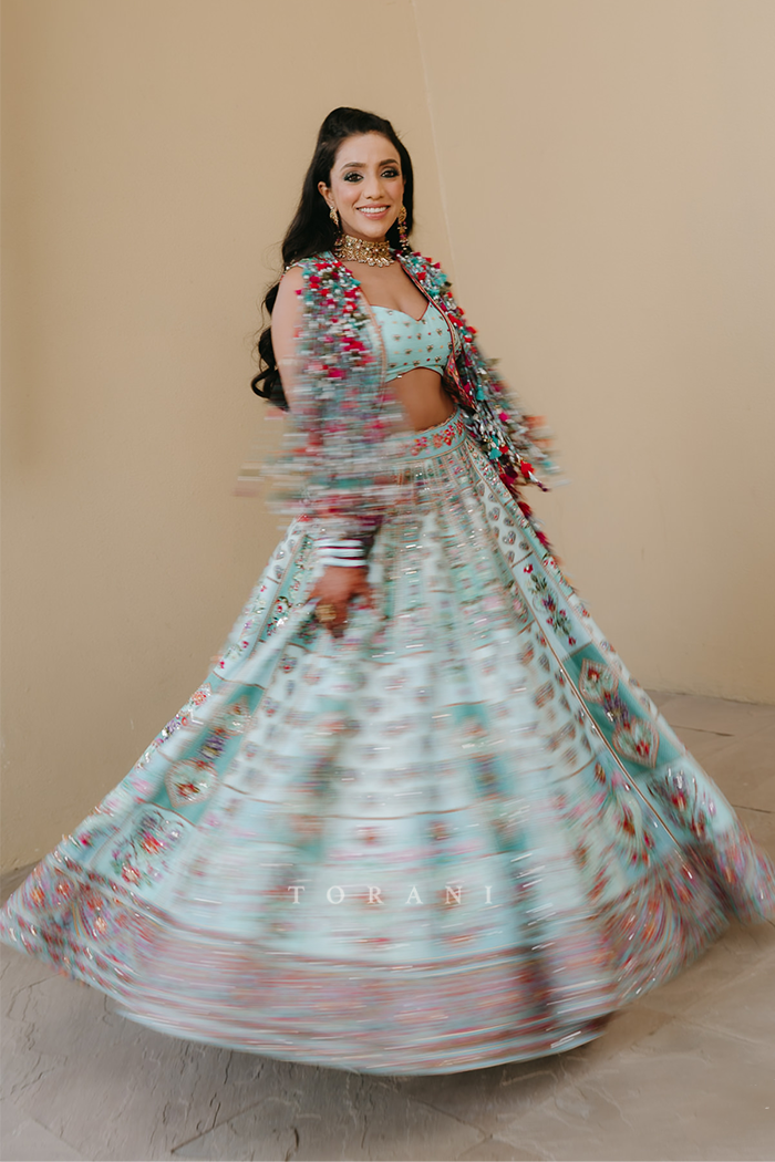 Dhruvi & Shubhankar in our Firoza Dil Nawaz Custom Set