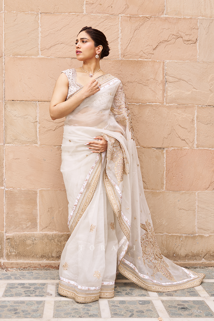 Bhumi Pednekar in our Maahe Taashi Nyra Saree Set