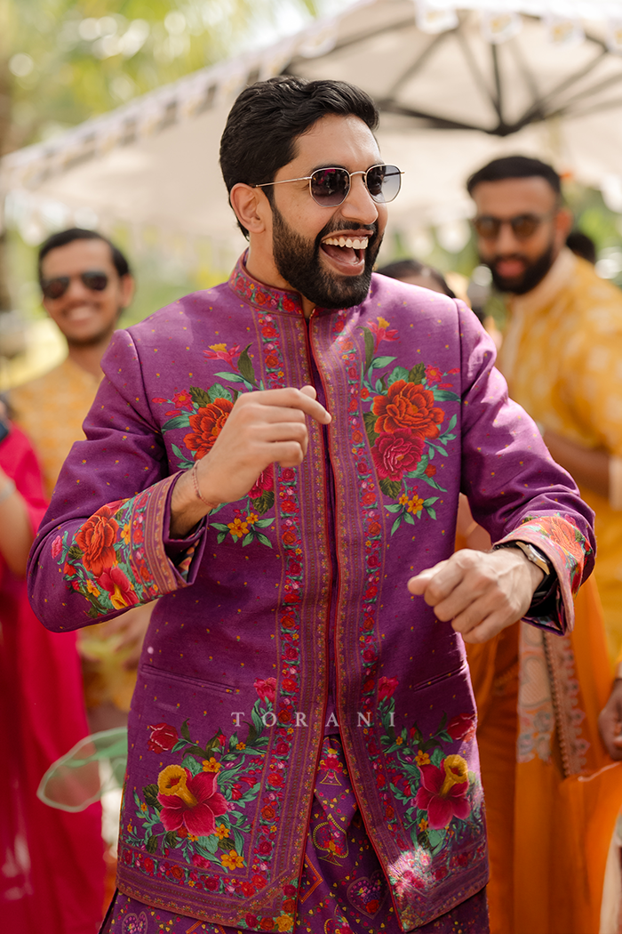 Disha & Parthban in our Dil Nawaz Azmat Lehenga Set and Dil Kusha Arham Jacket Set