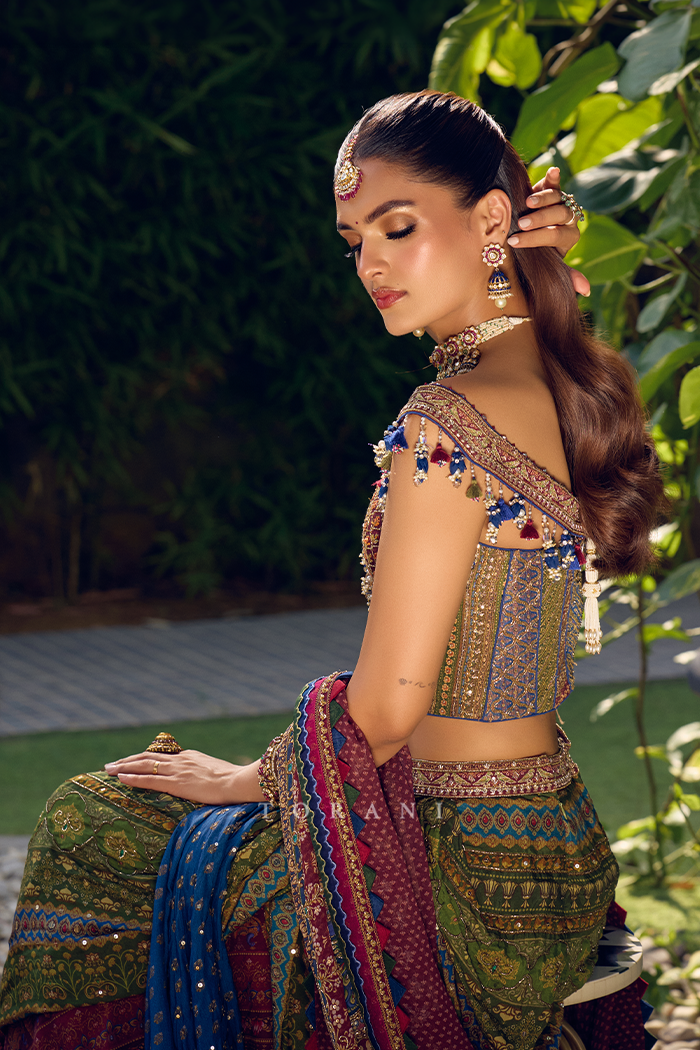 Raunika in our Tanjore Lakshmi Corset Skirt Set