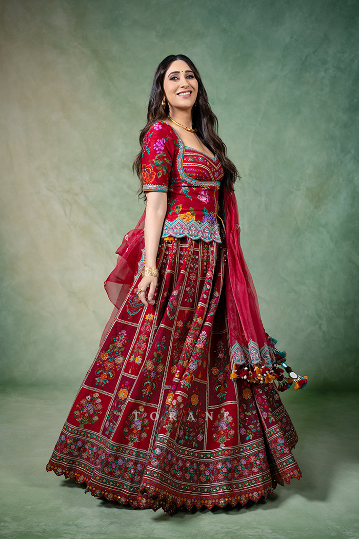 Karisma Kapoor in our Dil Surkh Avora Lehenga Set