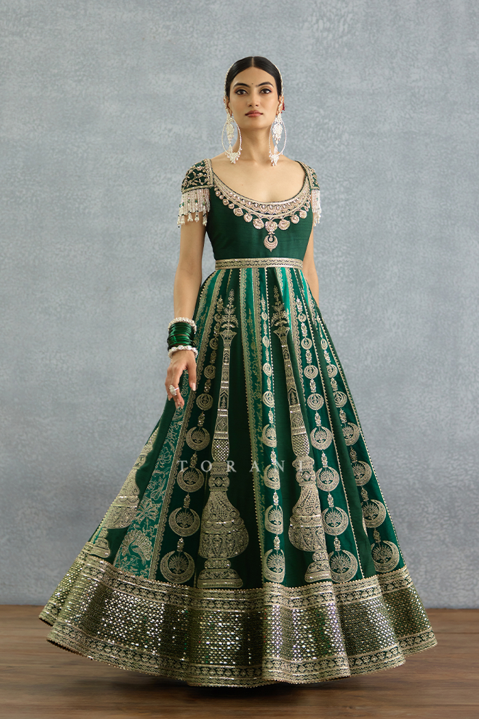 green emerald velvet dress Yashm Azeeza Anarkali Set 5XL / Green