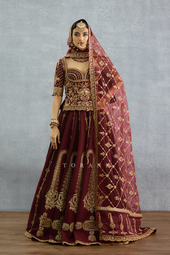 Qarmazi Mazneen Lehenga Set