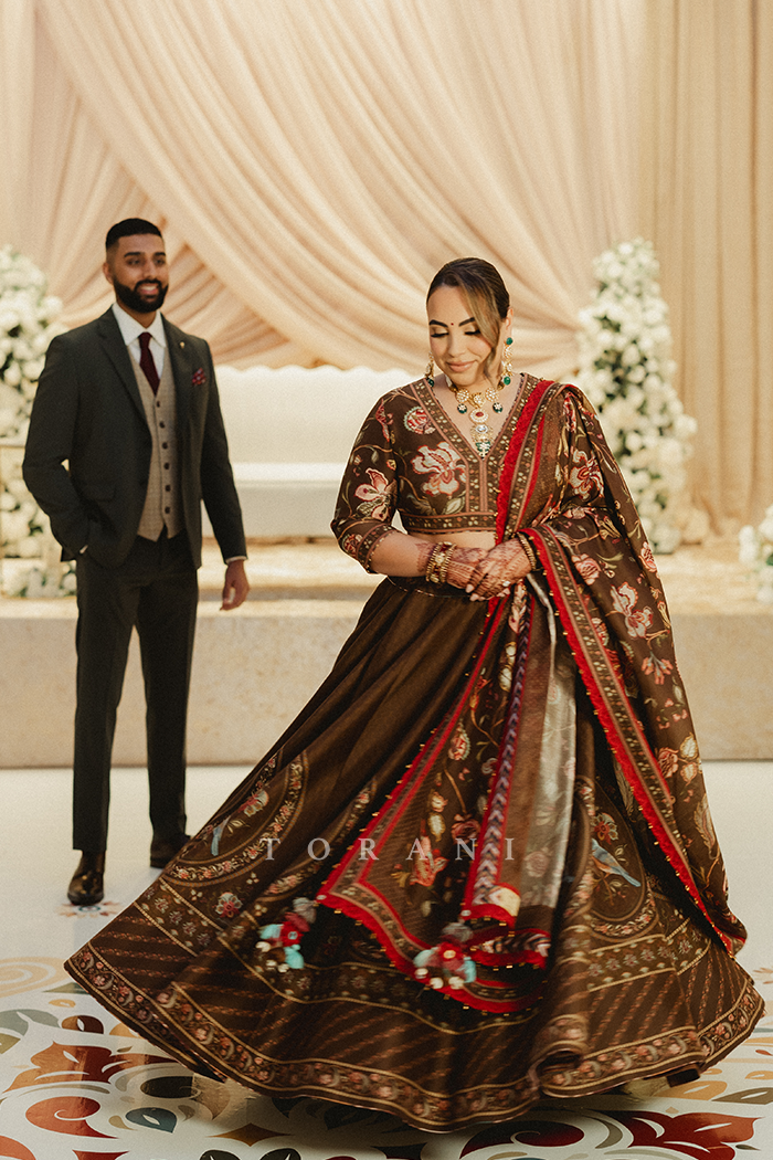 Kajal Dhudwal in our Custom Nisha Padmini Lehenga Set