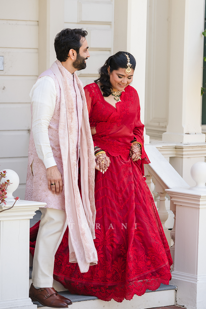Malvika in our Surkh Indira Pankhuri Lehenga Set