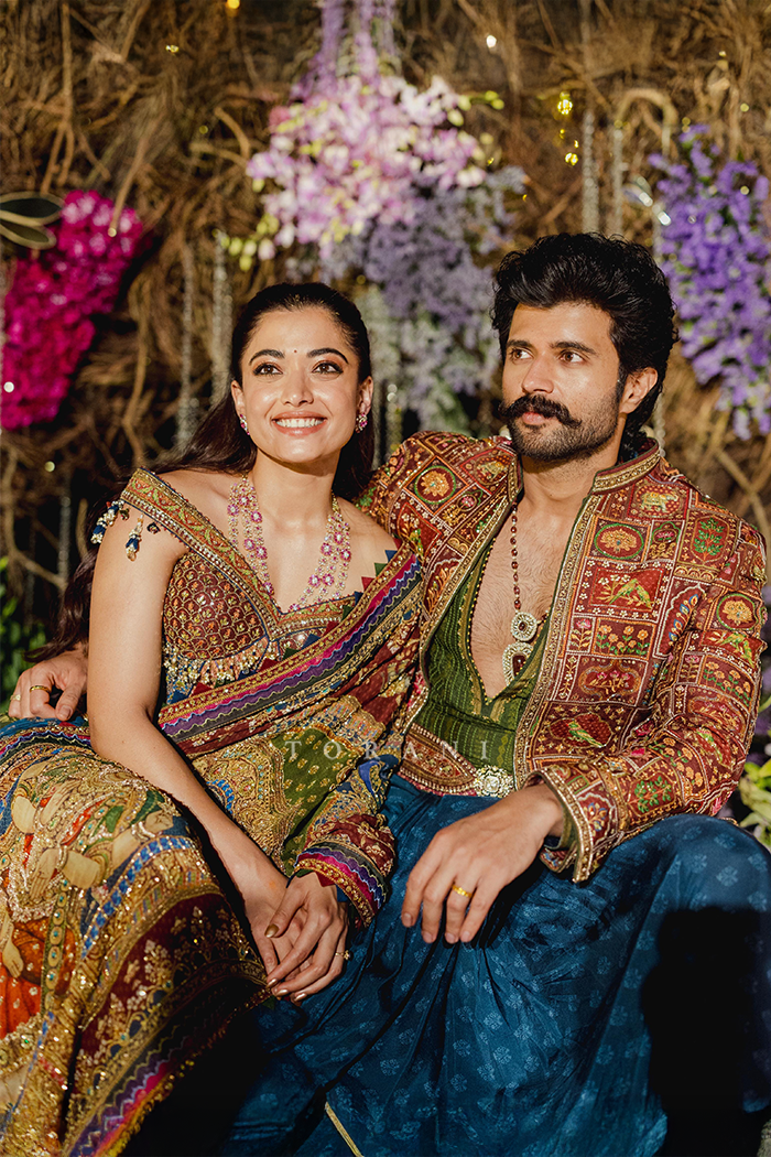 Rashmika Mandanna in our Tanjore Lakshmi Corset Skirt Set