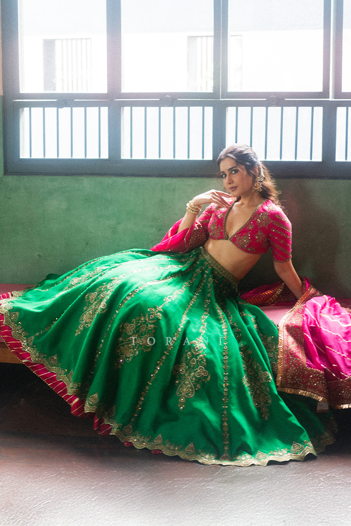 Raashi Khanna in our Mayuri Gulkhaira Srisa Lehenga Set