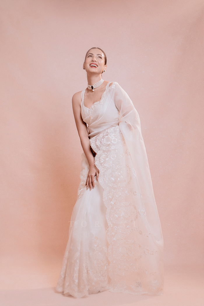 Sonal In Our Swetah Oshma Saree Set