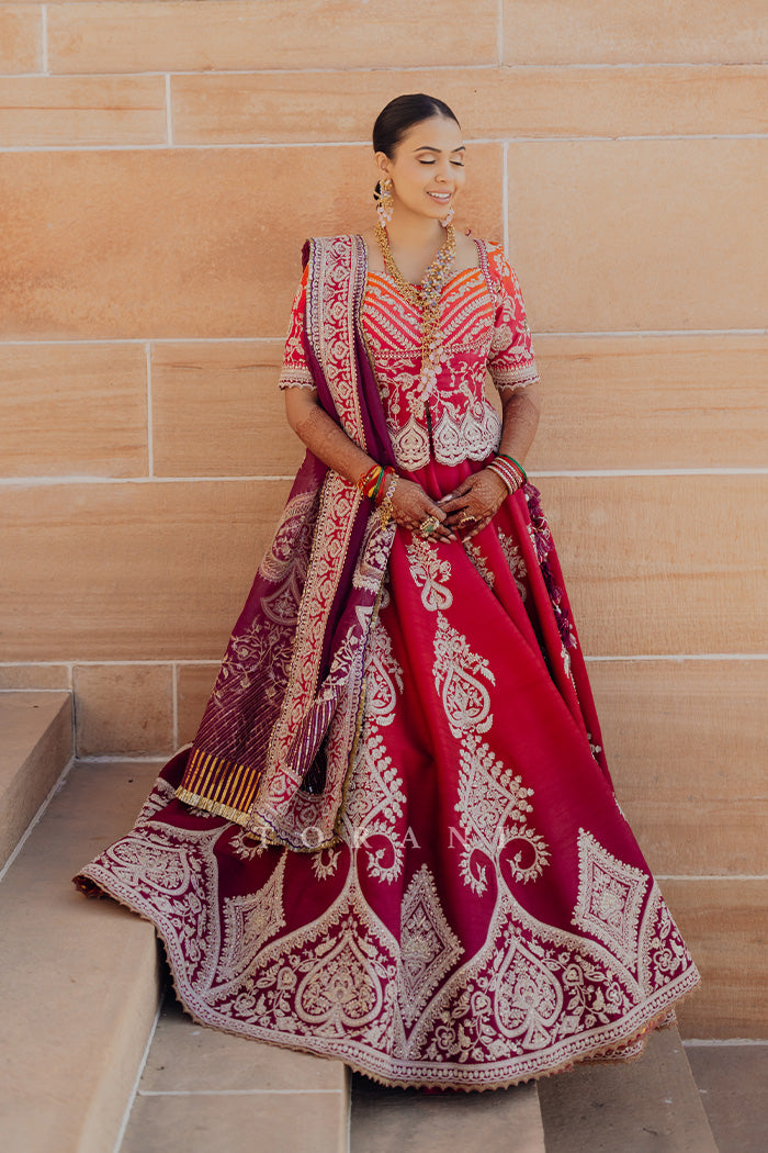Utkarsha & Pragun in our Custom Hiral Lehenga Set and Dil Kusha Arham Jacket Set