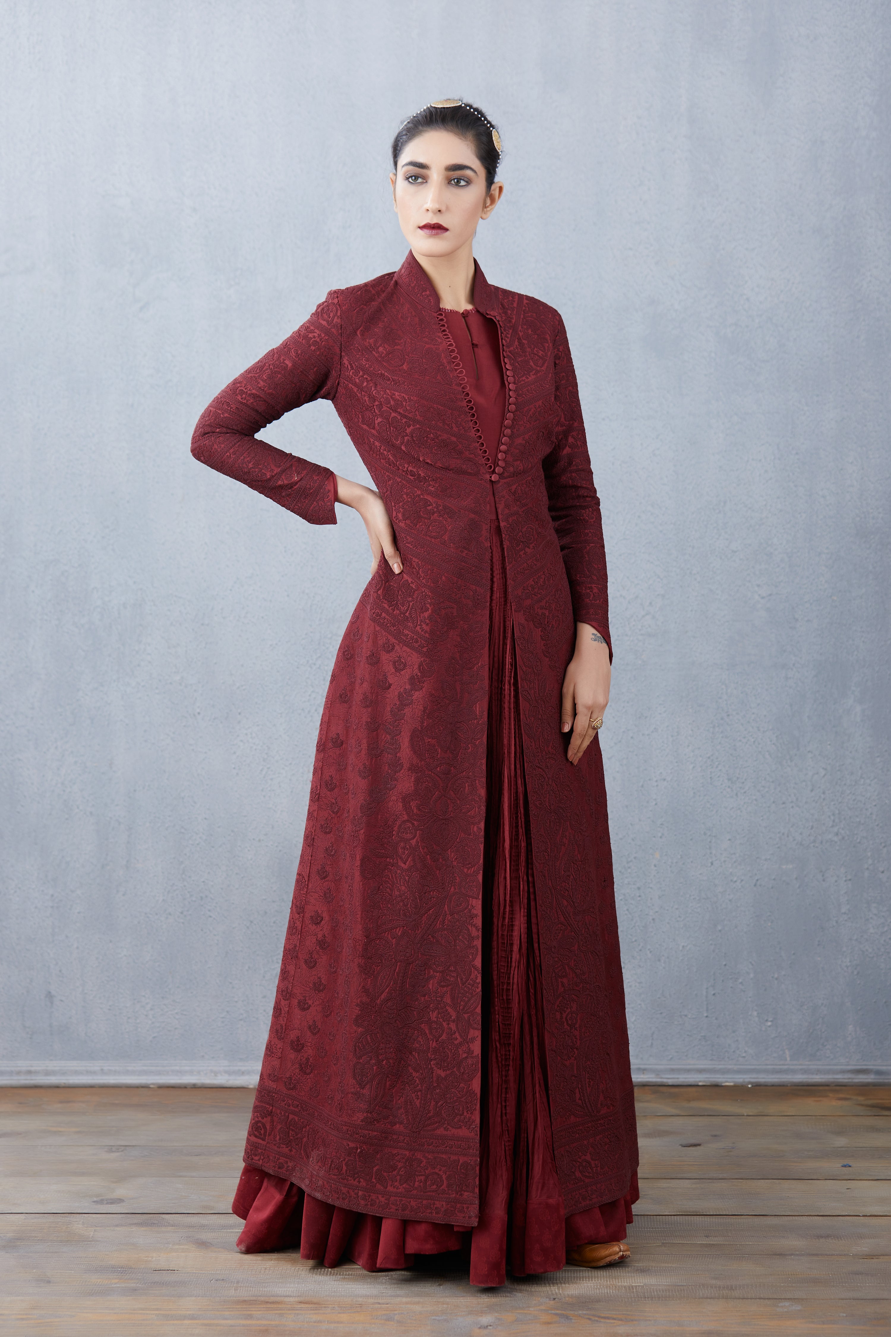 Mahogany Dhuni Nakshi Jacket Set