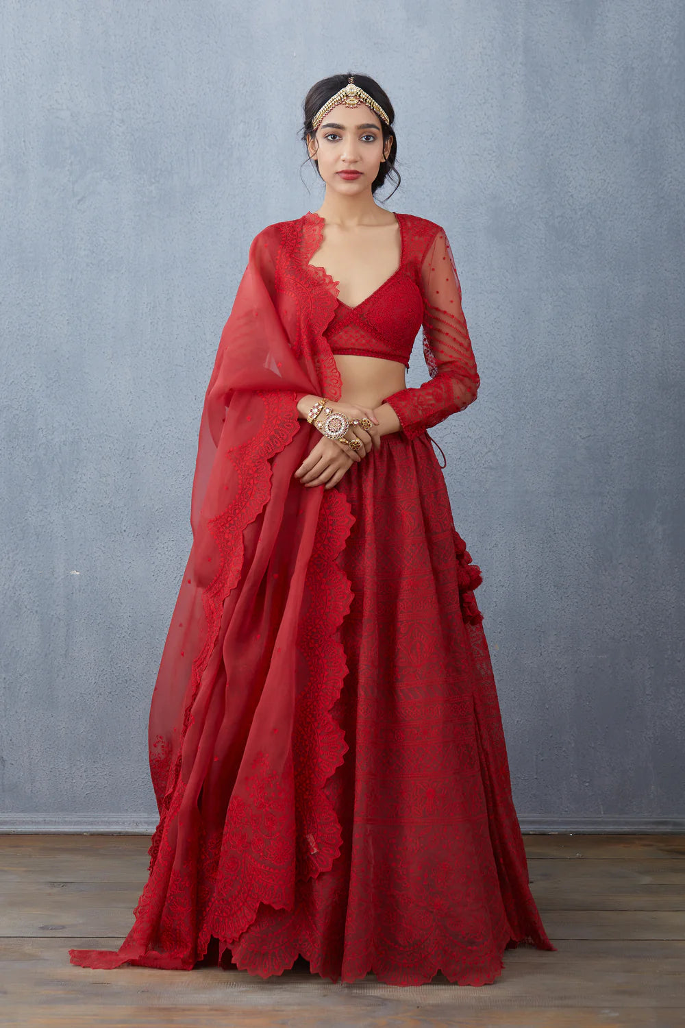 Nicole Mehta In Our Surkh Advaita Lehenga Set