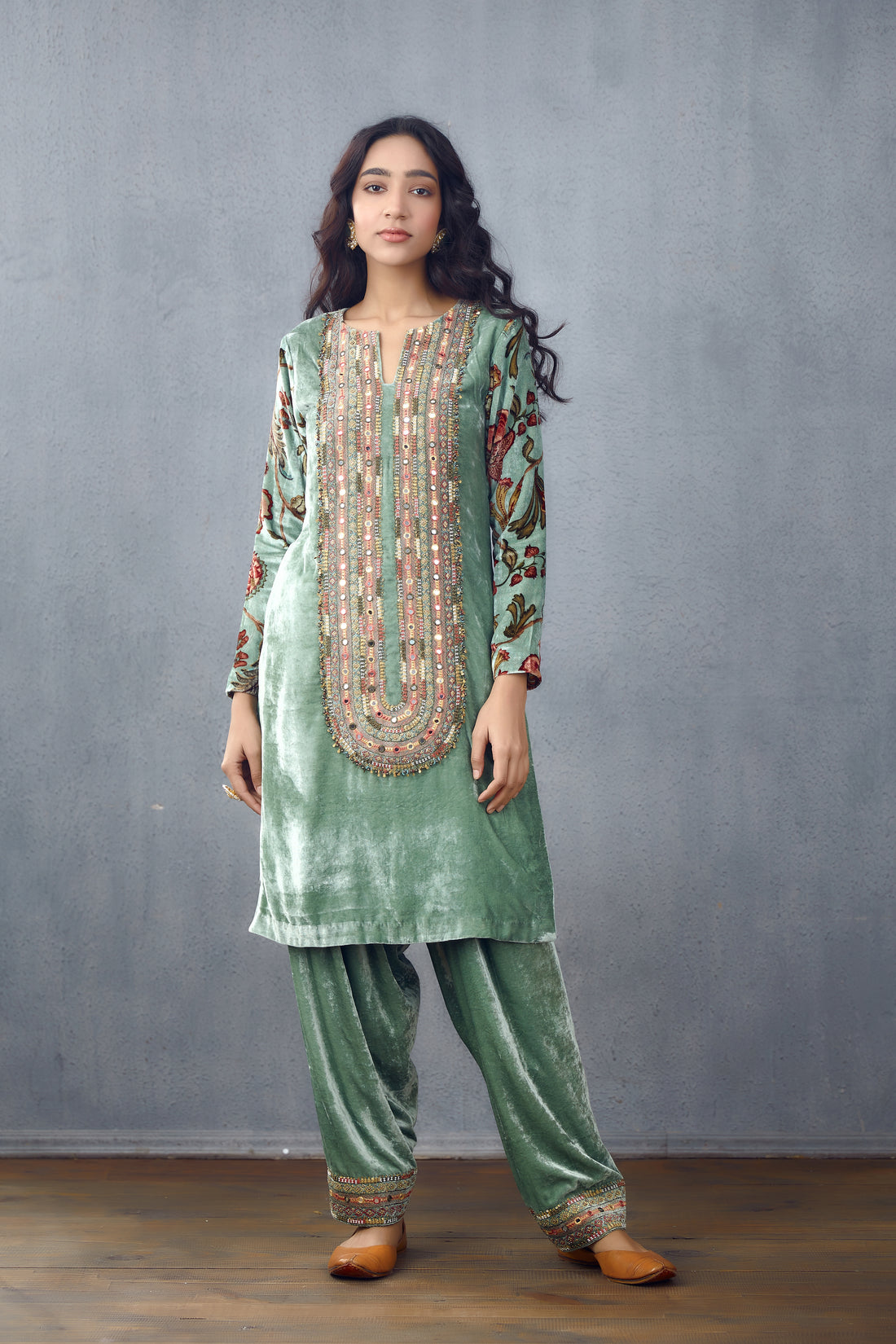 Embroidered Kurta set in Silk Velvet