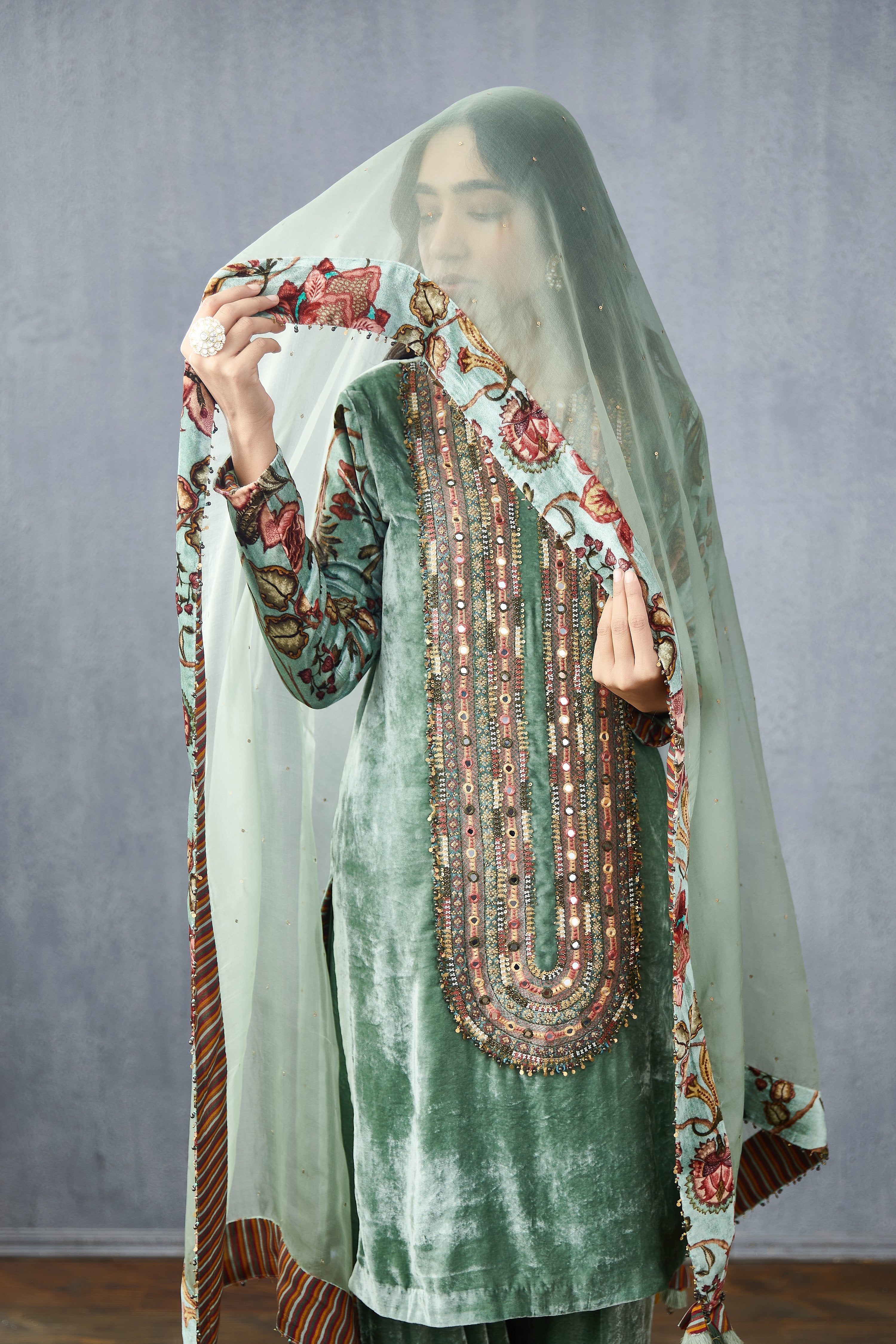 Silk Velvet Kurta set with Organza dupatta