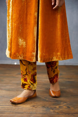 Mustard KURTA SET with straight pants in Silk velvet