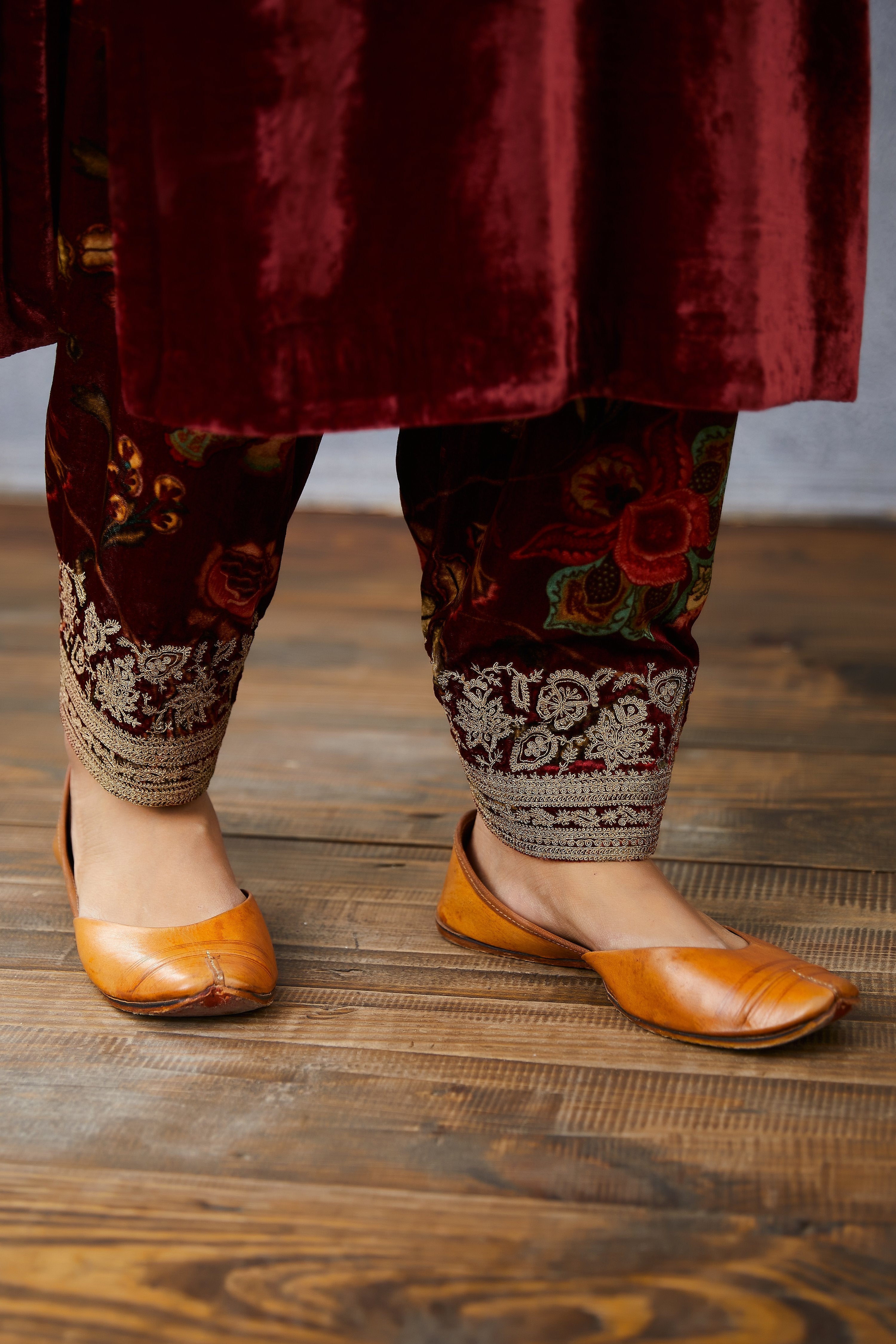 Embroidered Silk velvet Long kurta set