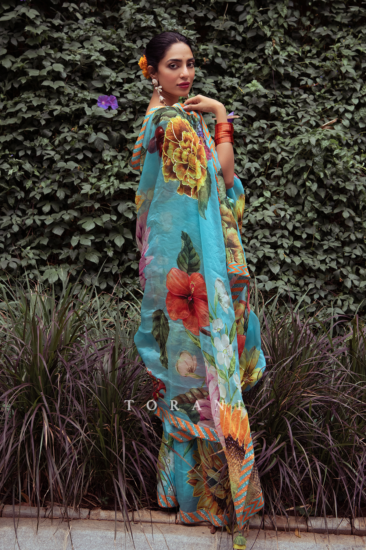 Sobhita Dhulipala flaunting in digital printed Organza Saree by Torani