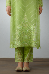 Fully embroidered green long kurta set by Torani