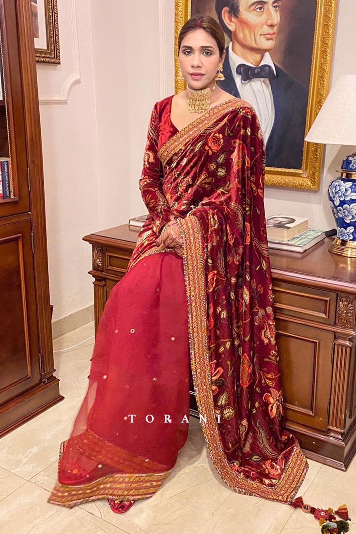 Noopur Chauhan in our Gudhal Makhmal Pallu Sheesha Revathi Saree Set