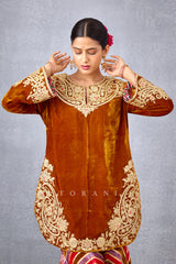 Ochre Yellow Sharara Set in Silk Velvet with Silk Organza dupatta