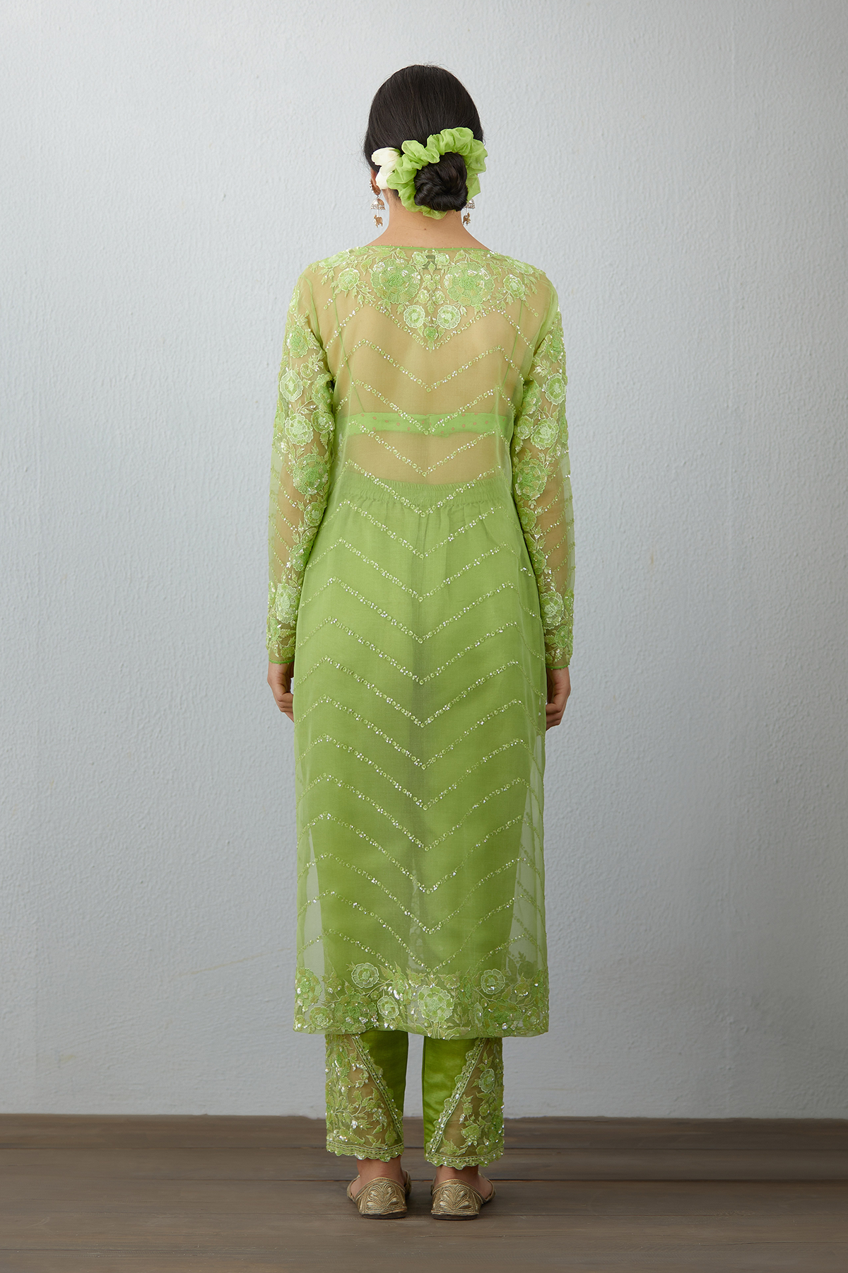 Transparent Silk organza kurta with aari work