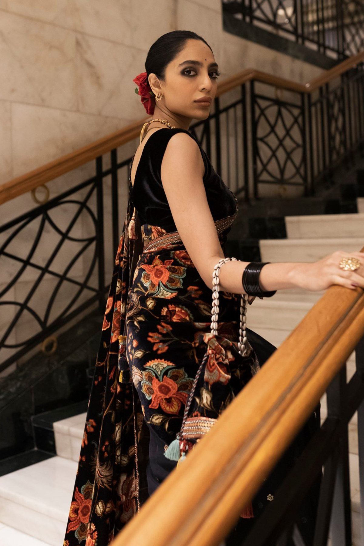 Sobhita Dhulipala looks beautiful in black half & half saree from Torani India