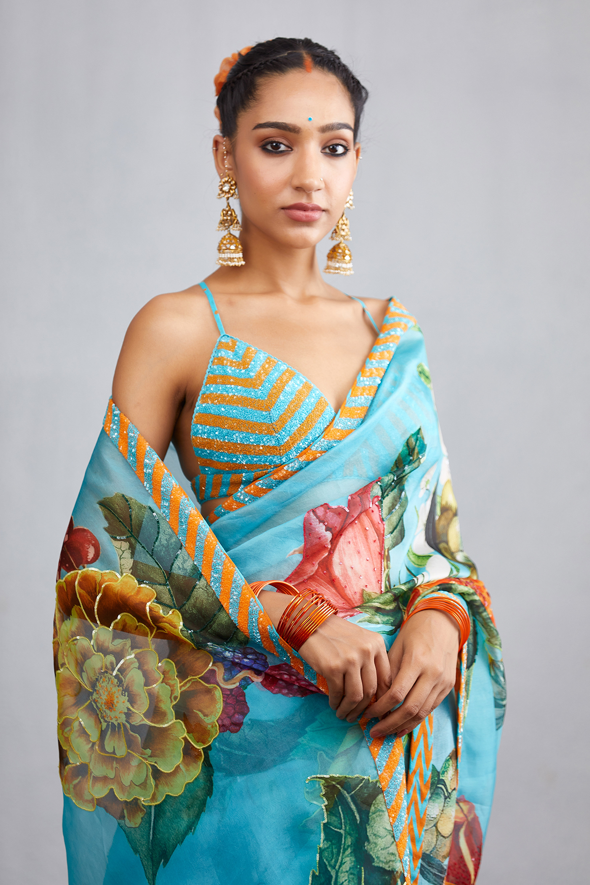 Neha and Vinay In our Custom Firoza Saree and Bandi Set