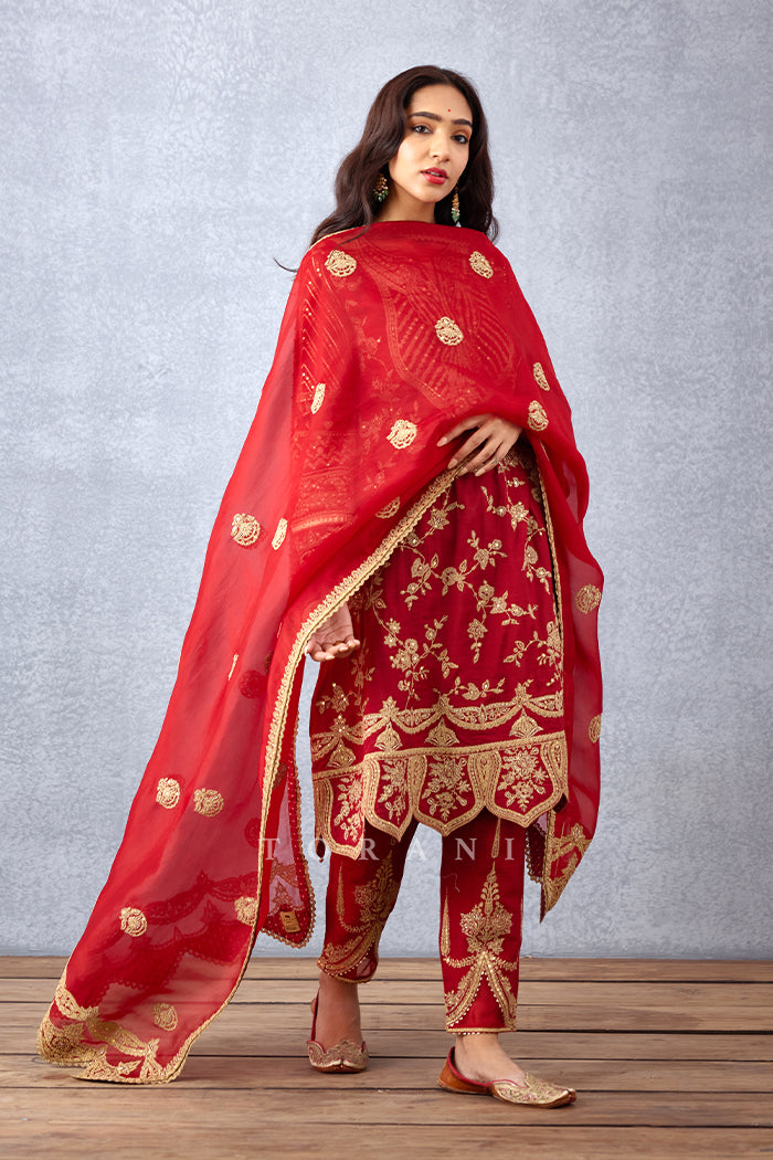 Sindoori Kanak Kurta Set with Dupatta