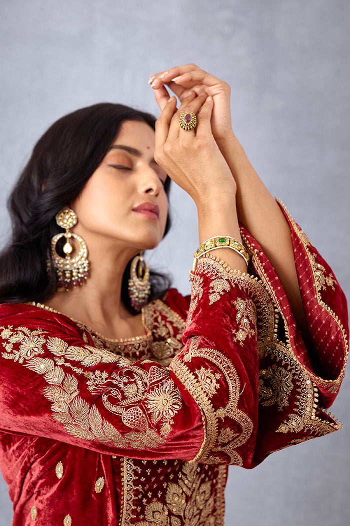 Bridal wear Red Kurta set with Dori Embroidery