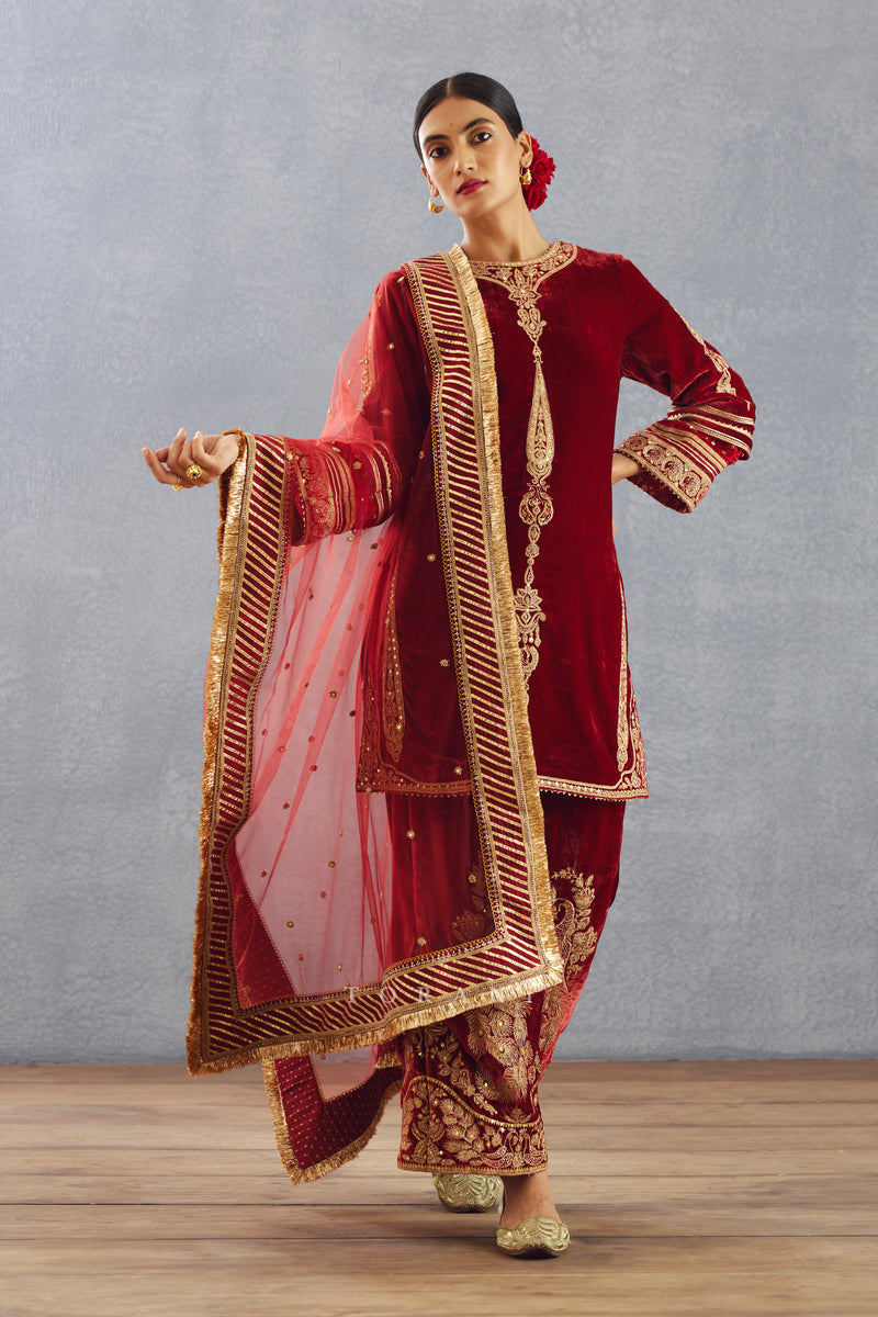 Red Kurta in Luxurious Silk Velvet with Got Embroidery