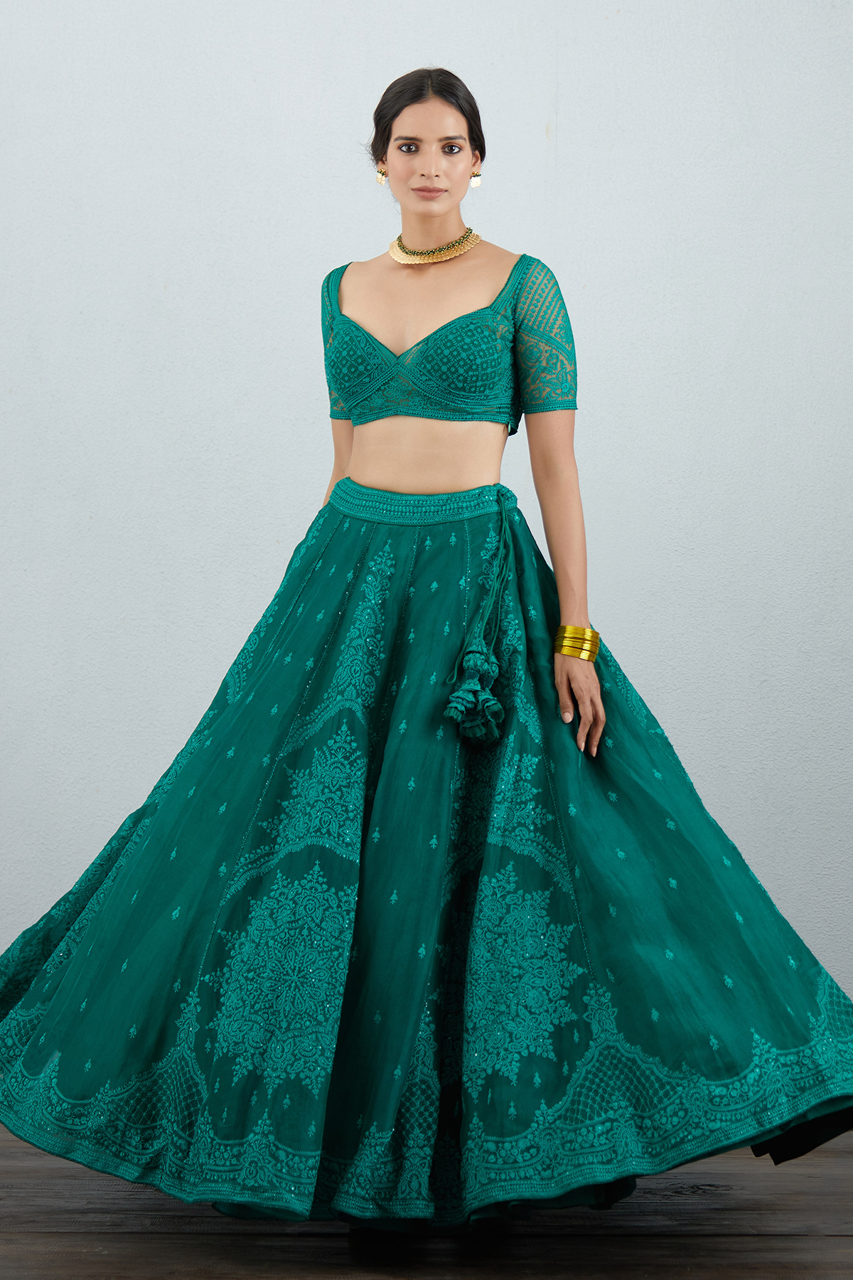 Sabz Mehreen Passa Lehenga Set
