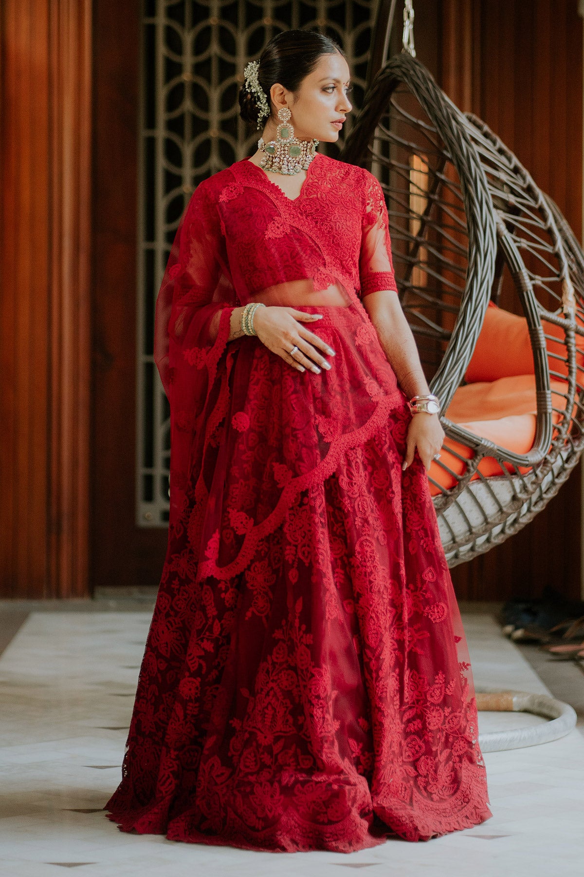 Kajol in Surkh Hansini Lehenga Set by Torani