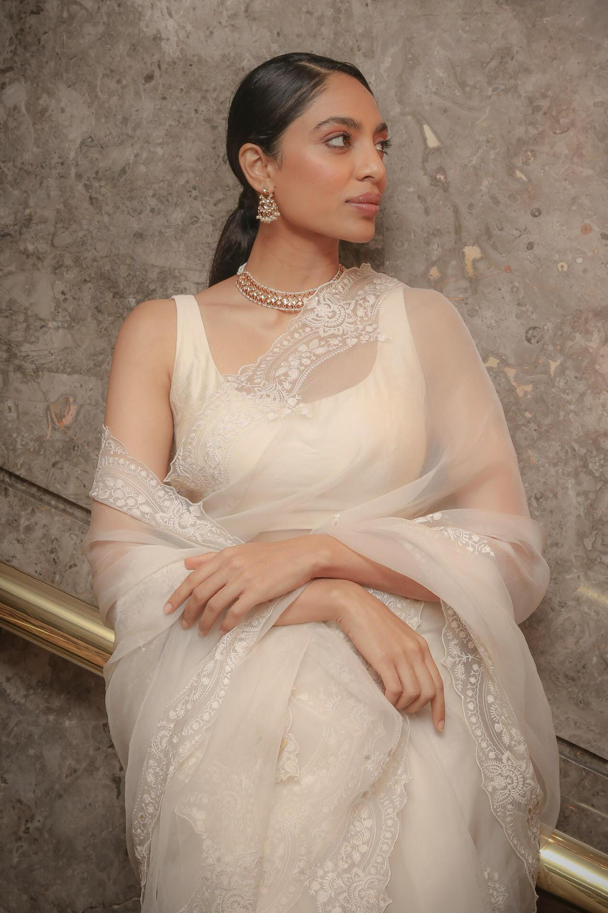 SOBHITA DHULIPALA IN AARI EMBROIDERED ORGANZA SAREE by Torani