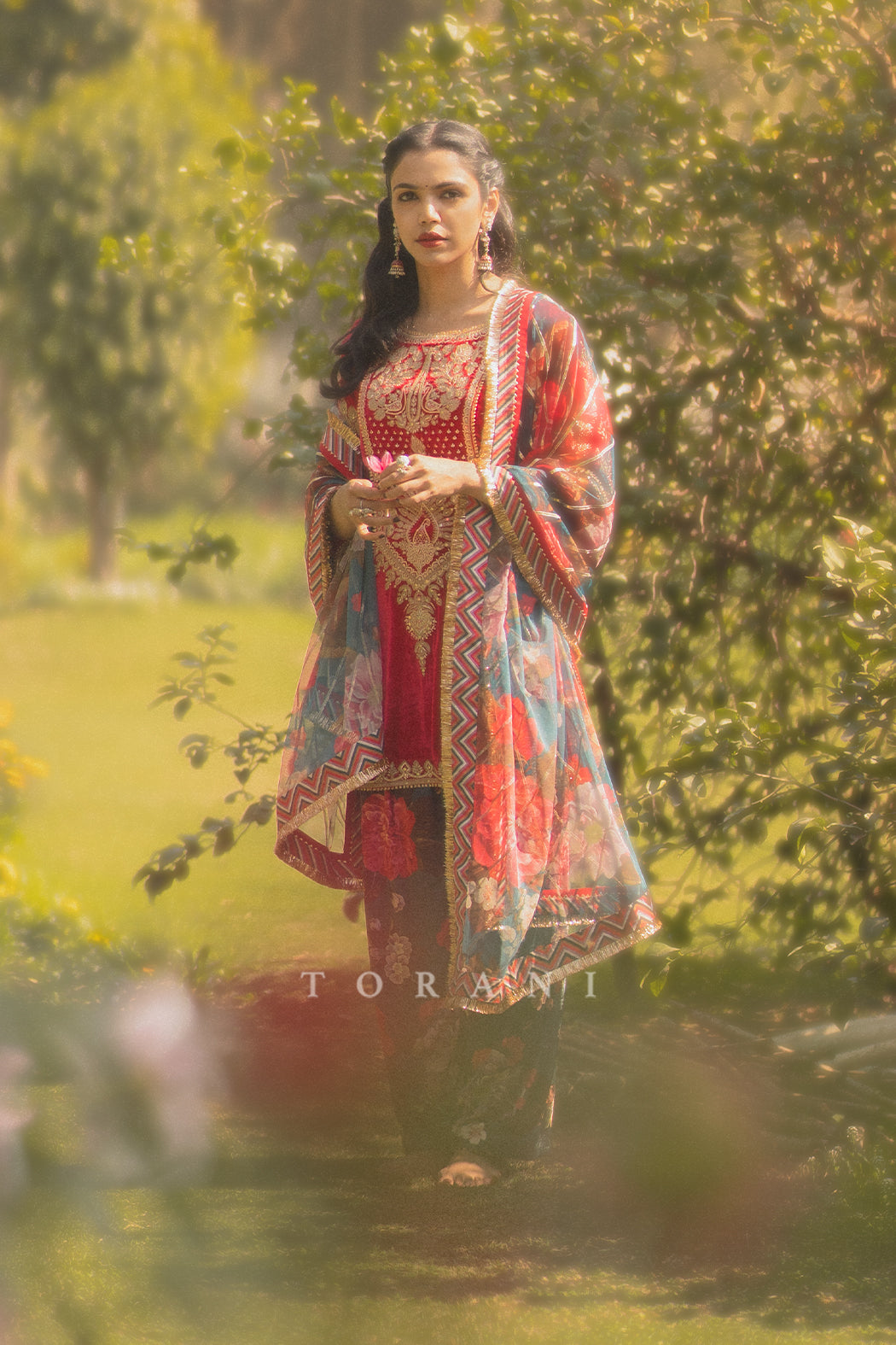 Shriya Pilgaonkar Fiery Pink Heavy Hand Embroidered Silk Velvet Short Kurta Set