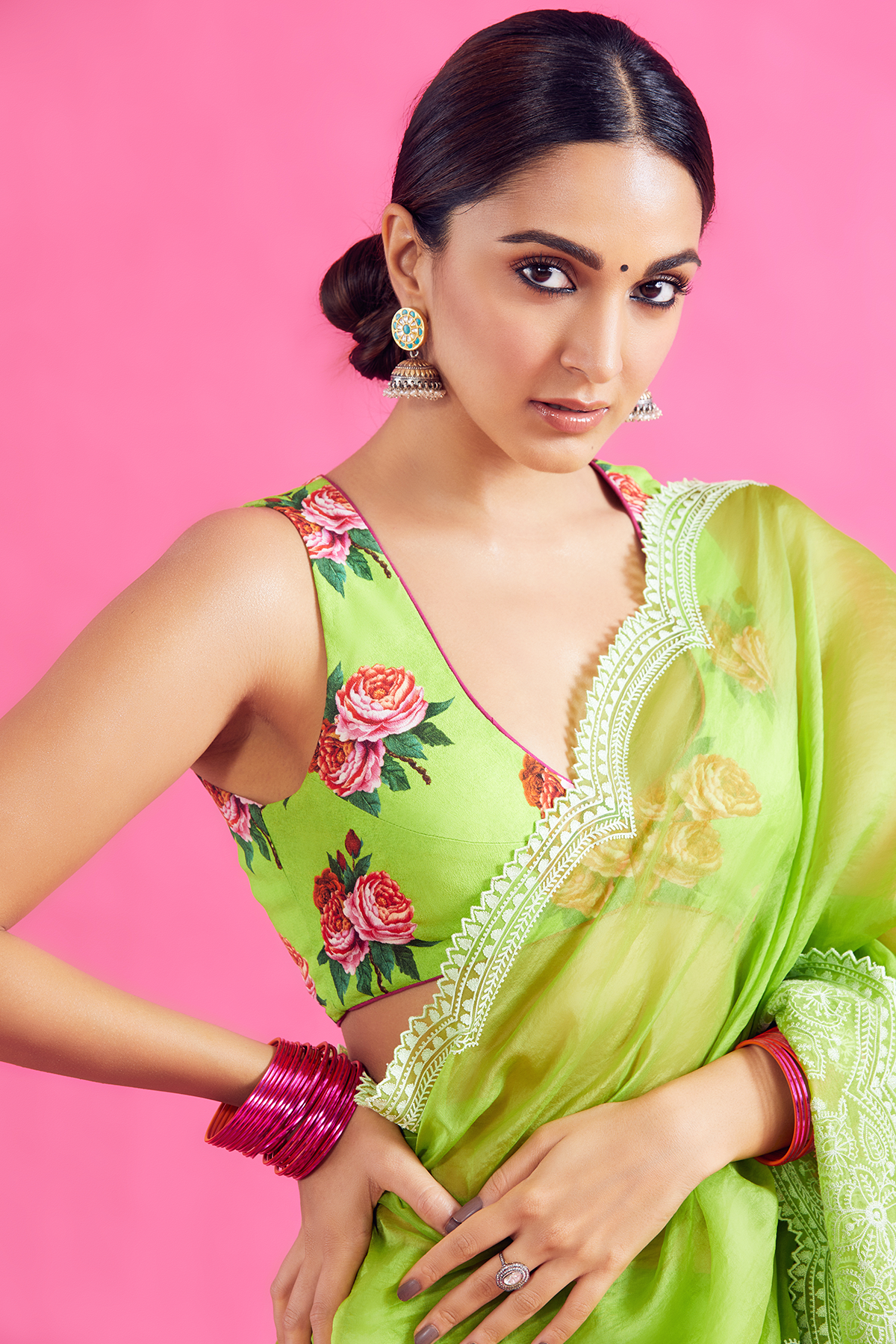 KIARA ADVANI IN CUSTOM MADE GREEN Organza SAREE BY TORANI DESIGNER