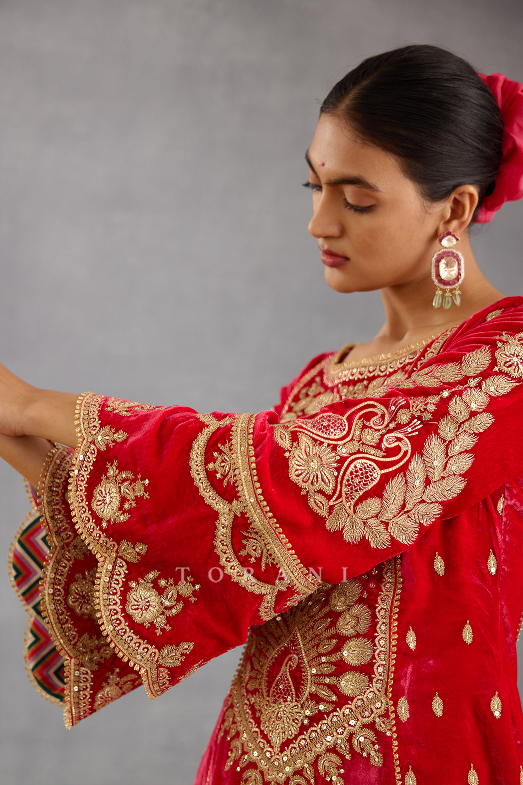 Heavy Hand Embroidered Short Phiran Kurta Set with wide Sleeves